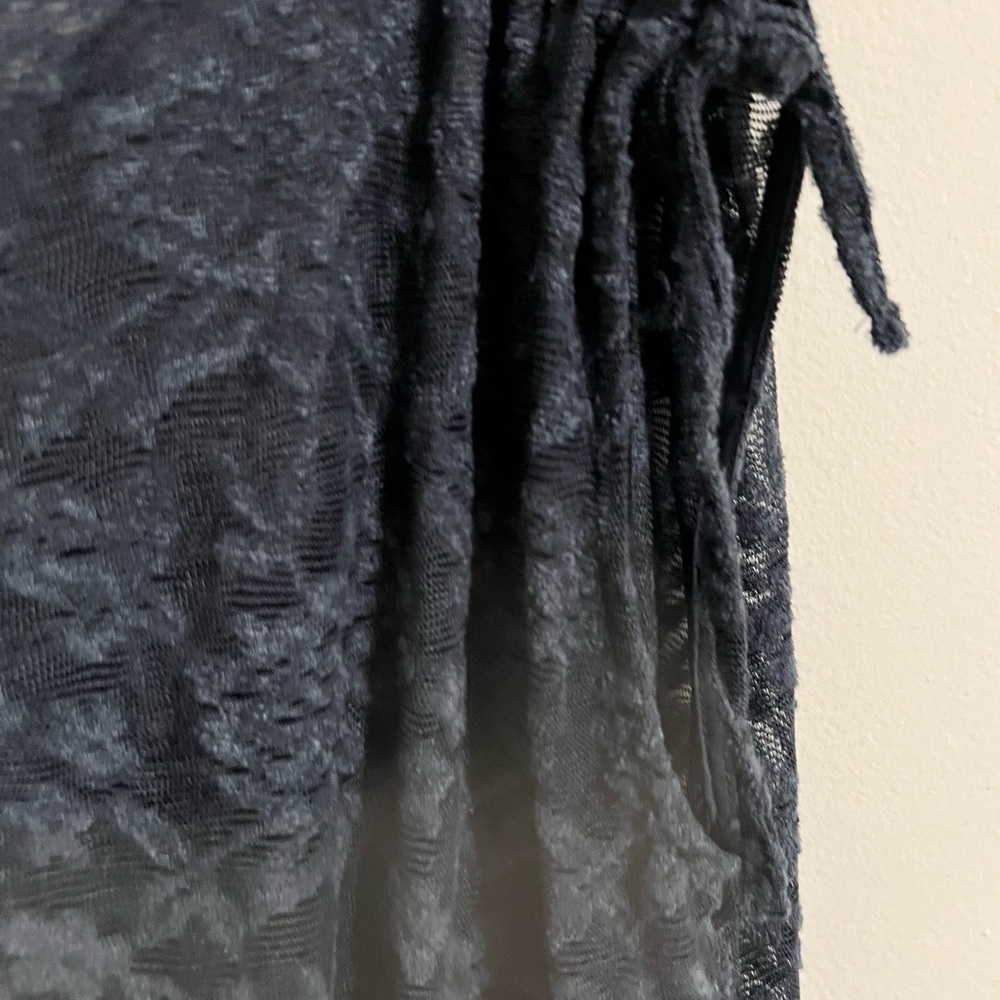 NWT Anthropologie Deletta Navy Blue Loretta Knit Lace Mesh Sheer Banded Hem Top - Picture 5 of 10